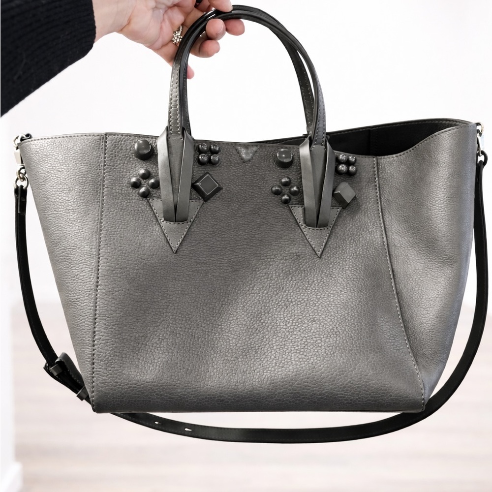 Christian Louboutin Empire Spike Studded Cabata Tote Grey Calfskin – NWOT